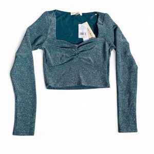 Rewind Teal Glitter Crop Top